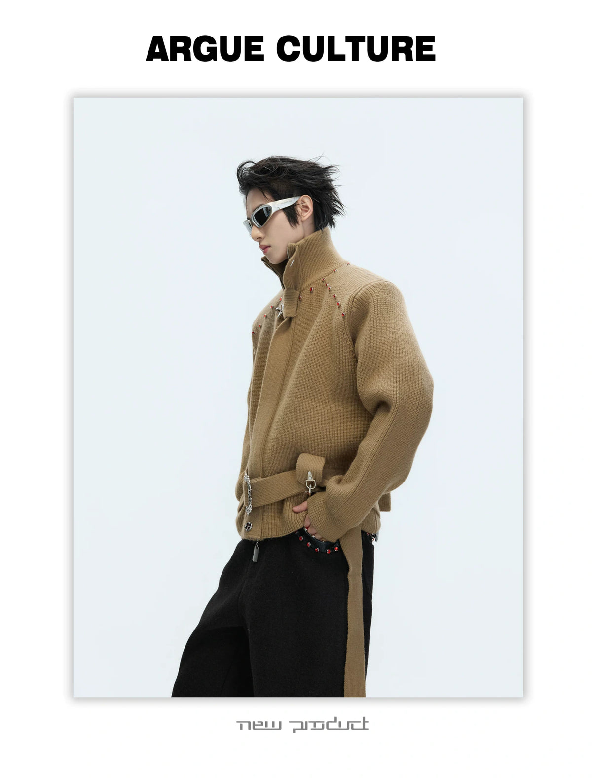 Cropped Wool-Blend Zip Cardigan Jacket with Stand Collar - detail image 7