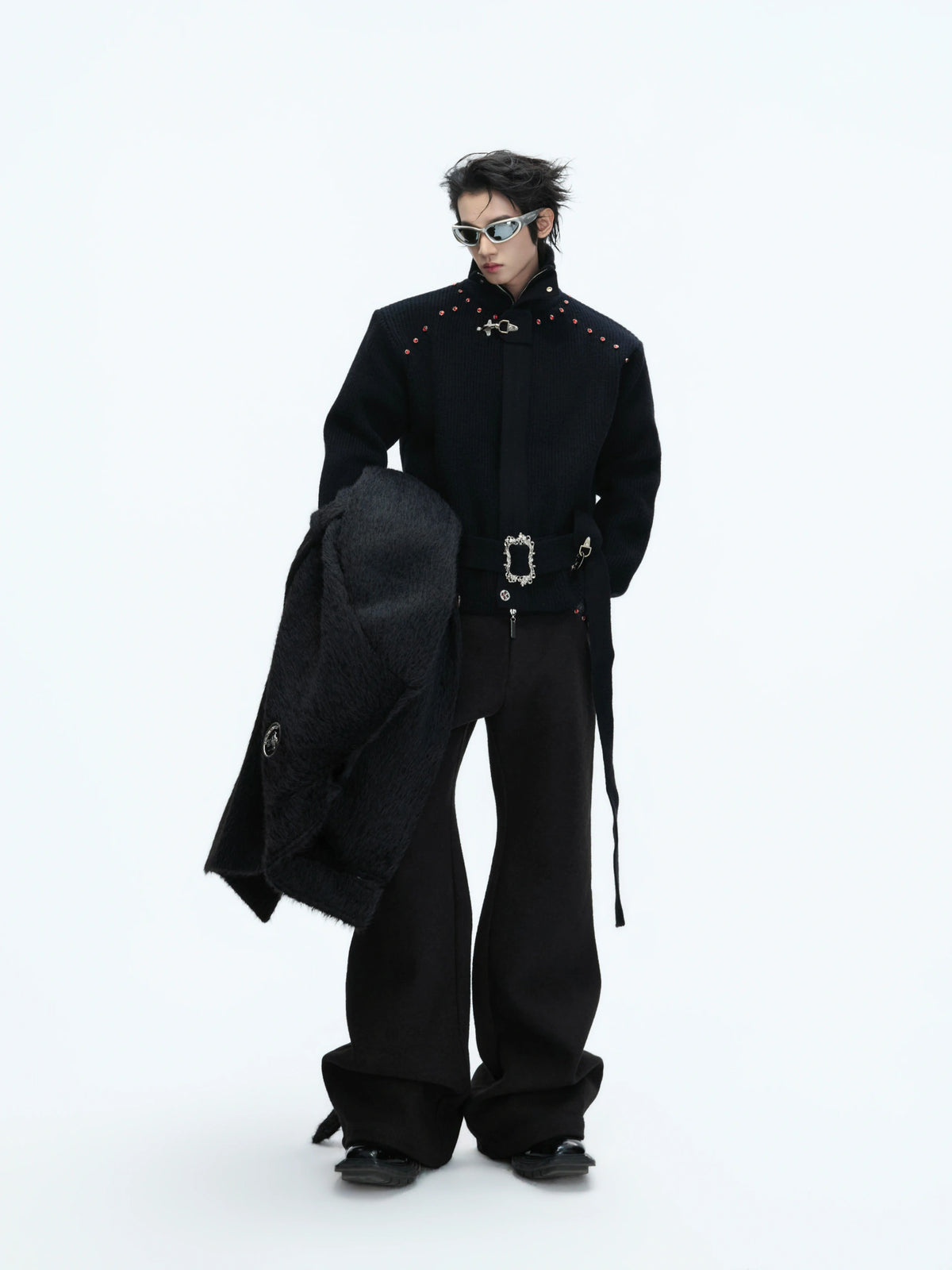 Cropped Wool-Blend Zip Cardigan Jacket with Stand Collar - main image 4