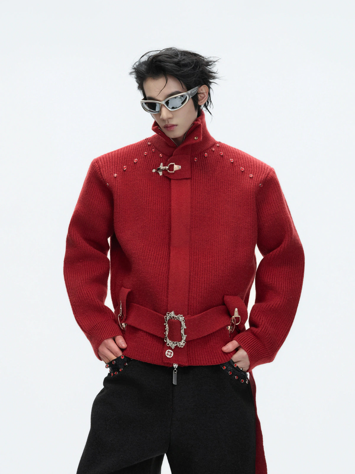 Cropped Wool-Blend Zip Cardigan Jacket with Stand Collar - main image 3