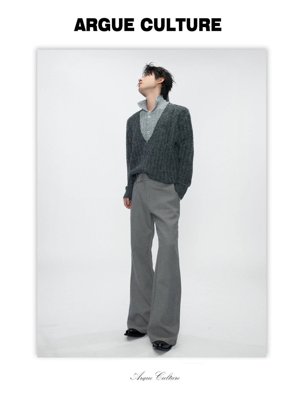 Cross-Overlap Micro-Flare Tailored Trousers in Gray - detail image 10