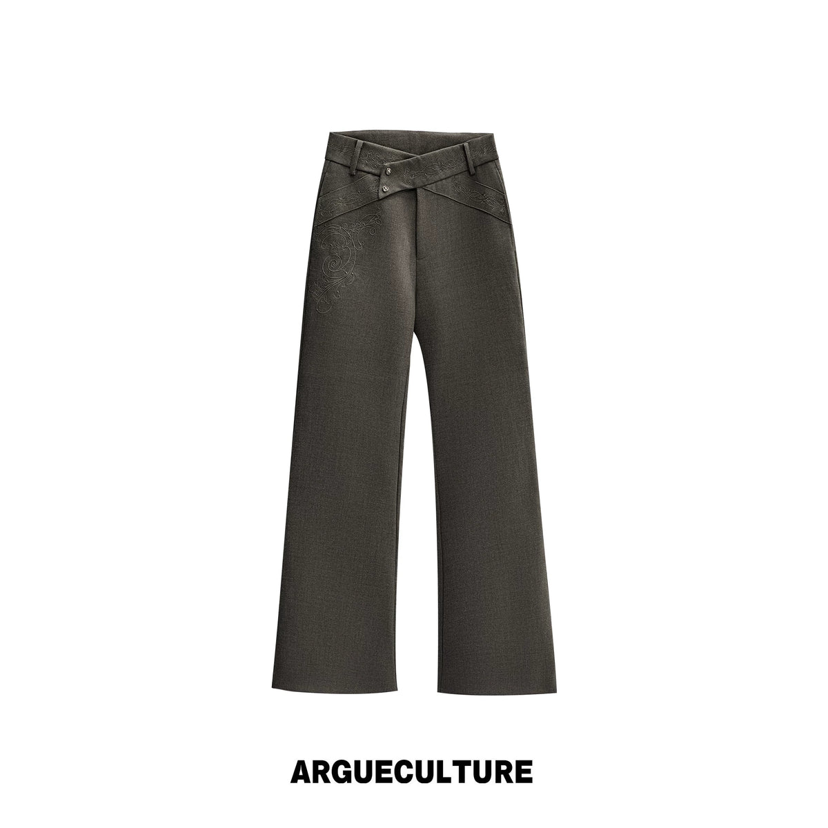 Cross-Overlap Micro-Flare Tailored Trousers in Gray - Brown