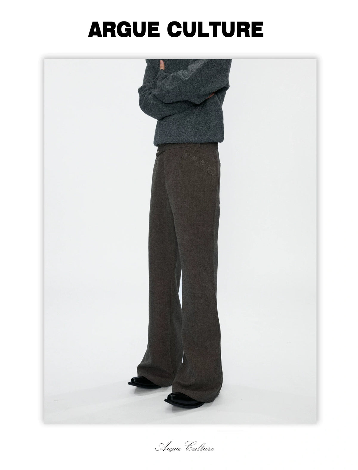 Cross-Overlap Micro-Flare Tailored Trousers in Gray - detail image 5