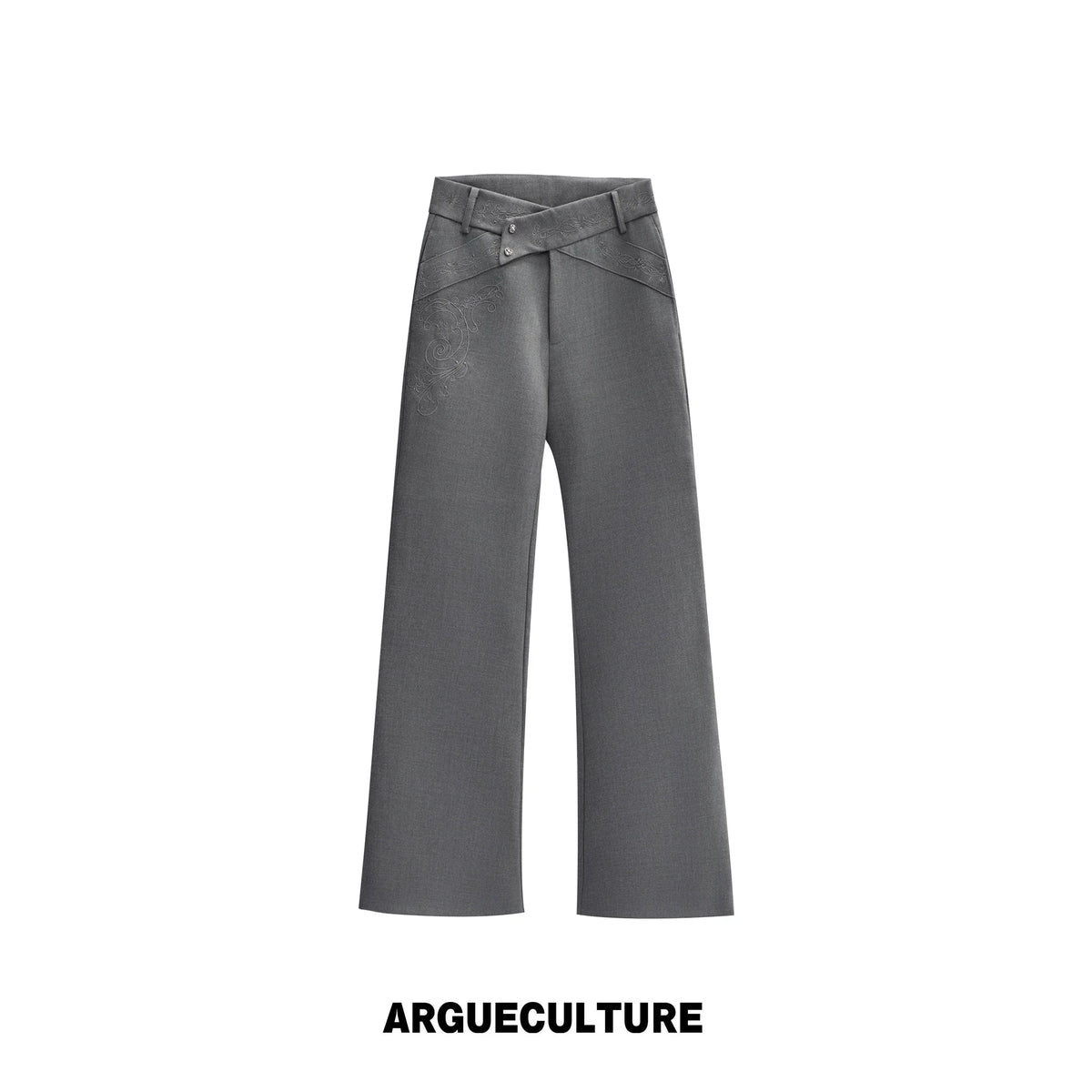 Cross-Overlap Micro-Flare Tailored Trousers in Gray - Gray