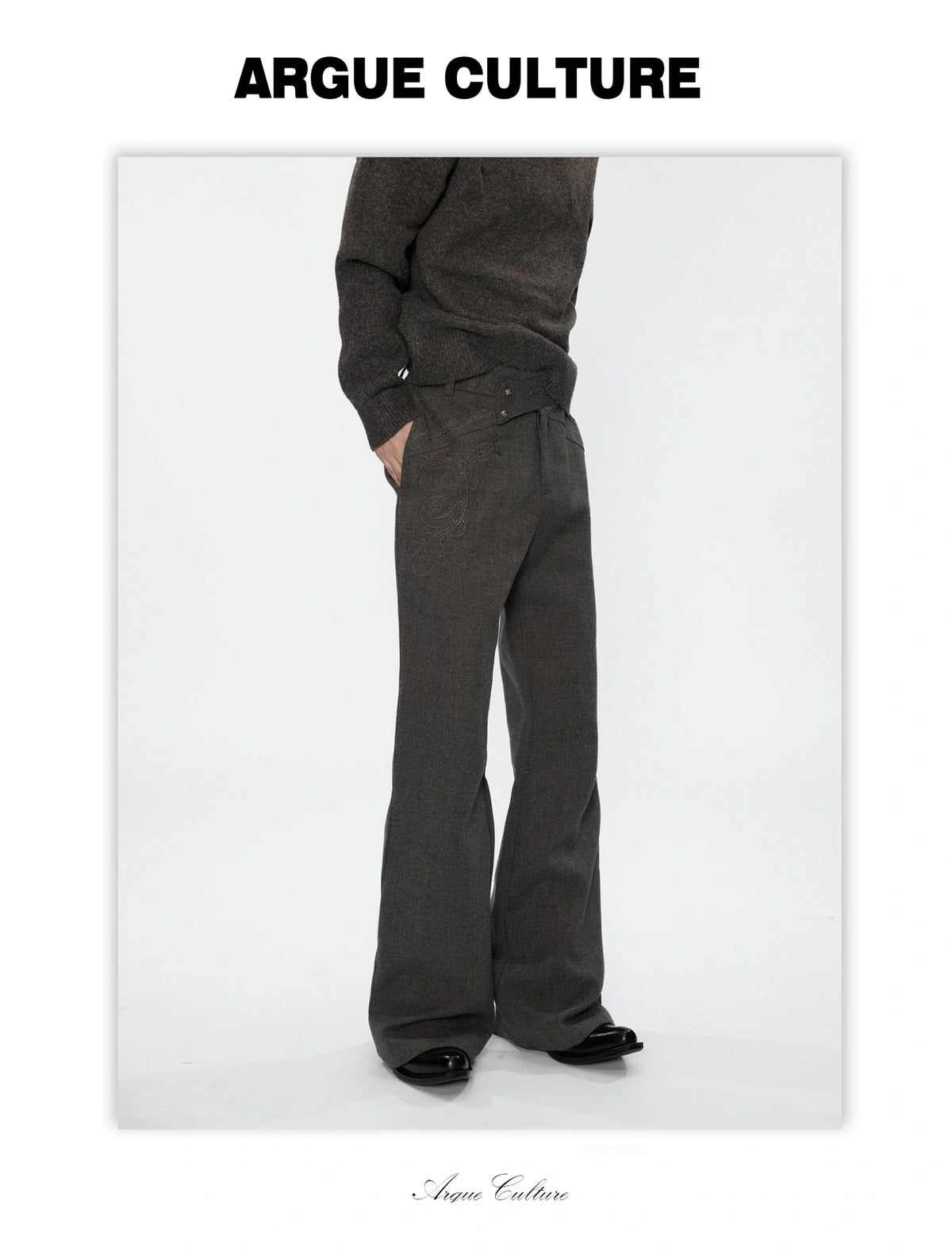 Cross-Overlap Micro-Flare Tailored Trousers in Gray - detail image 2