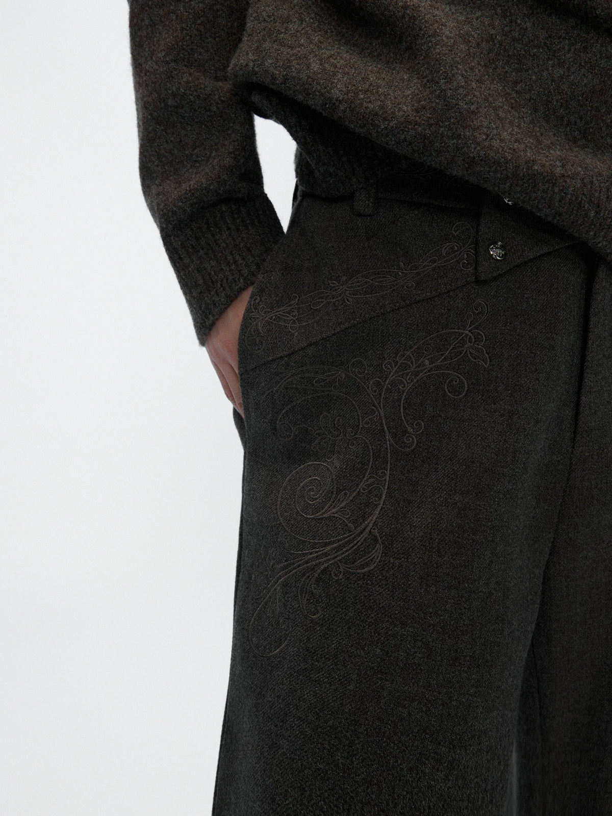 Cross-Overlap Micro-Flare Tailored Trousers in Gray - main image 2