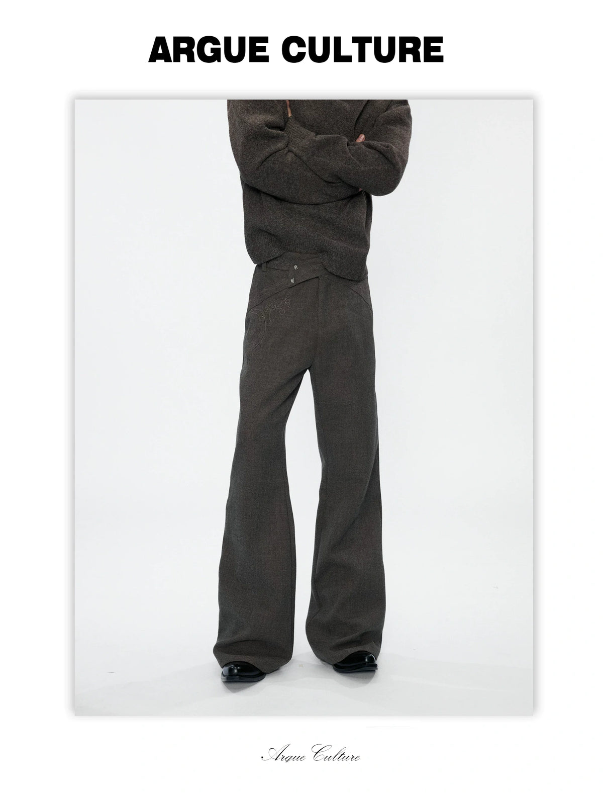 Cross-Overlap Micro-Flare Tailored Trousers in Gray - detail image 4