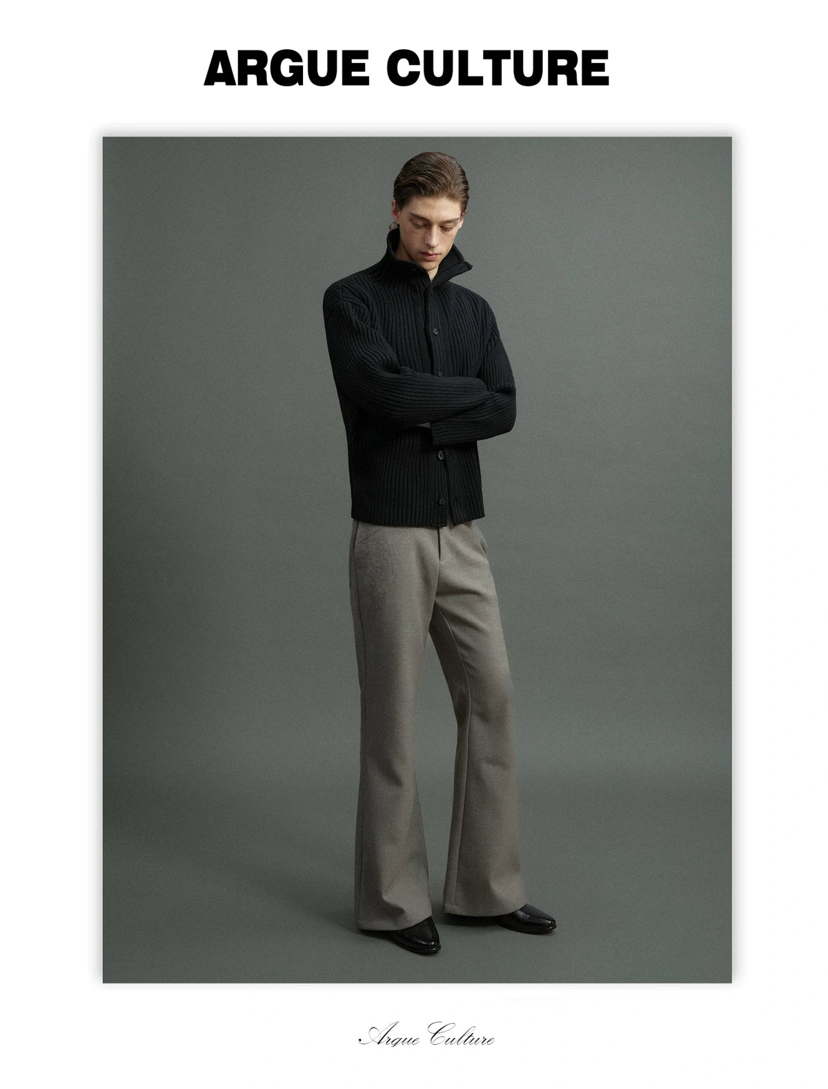 Cross-Overlap Micro-Flare Tailored Trousers in Gray - detail image 11