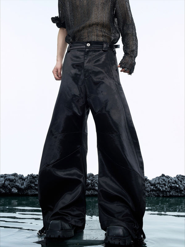 Liquid Shine Sabre-Cut Wide-Leg Leather Pants for Men and Women - ArgueCulture