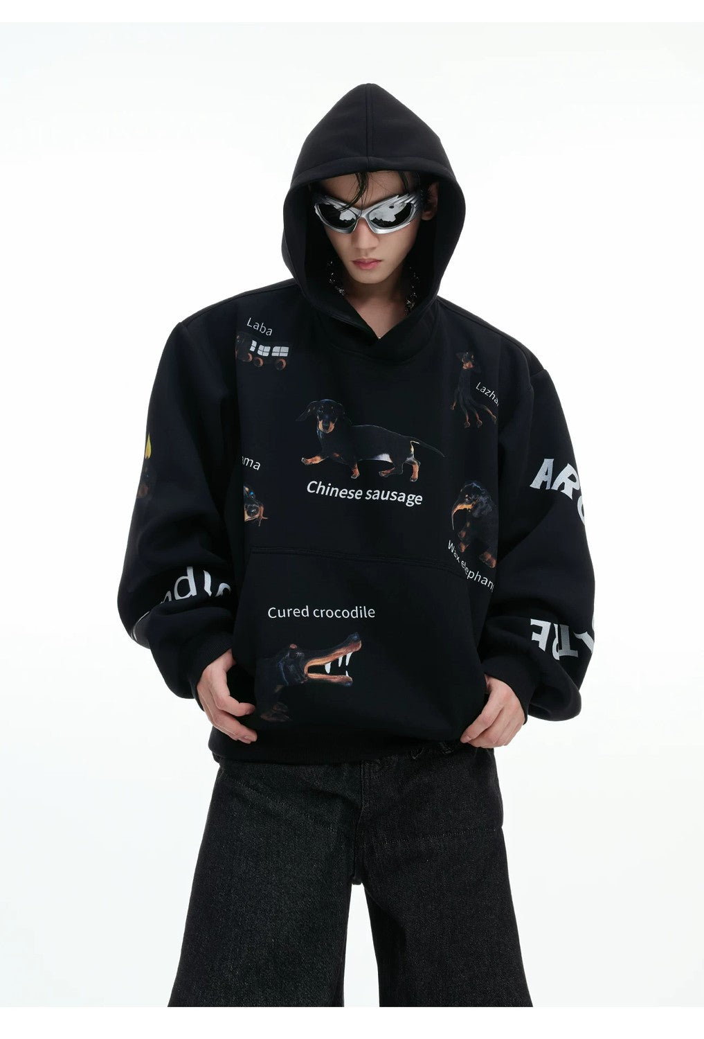 desc::dachshund-graphic-cropped-hoodie-loose-streetwear-pullover-detail-img-6