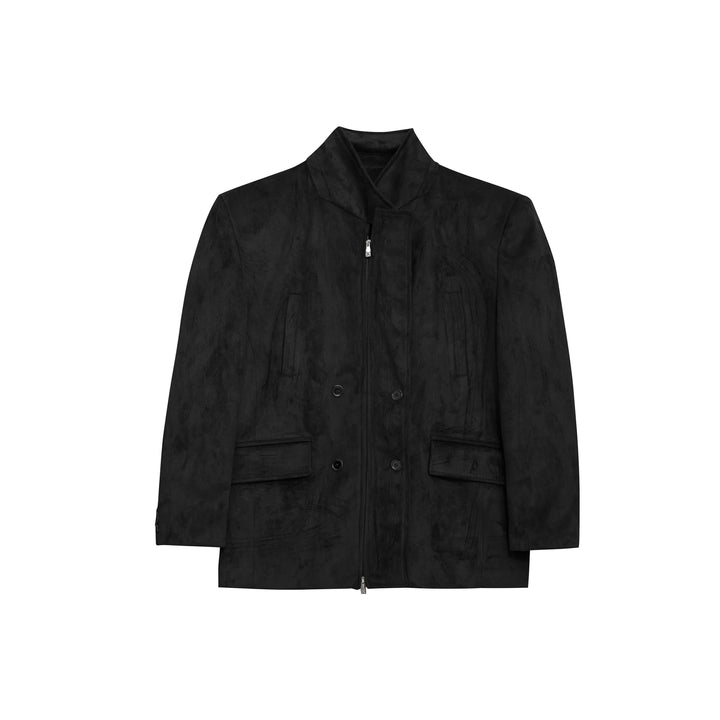 Deconstructed Blazer with Textured Fabric | Metal Accents Jacket - ArguE CulturE