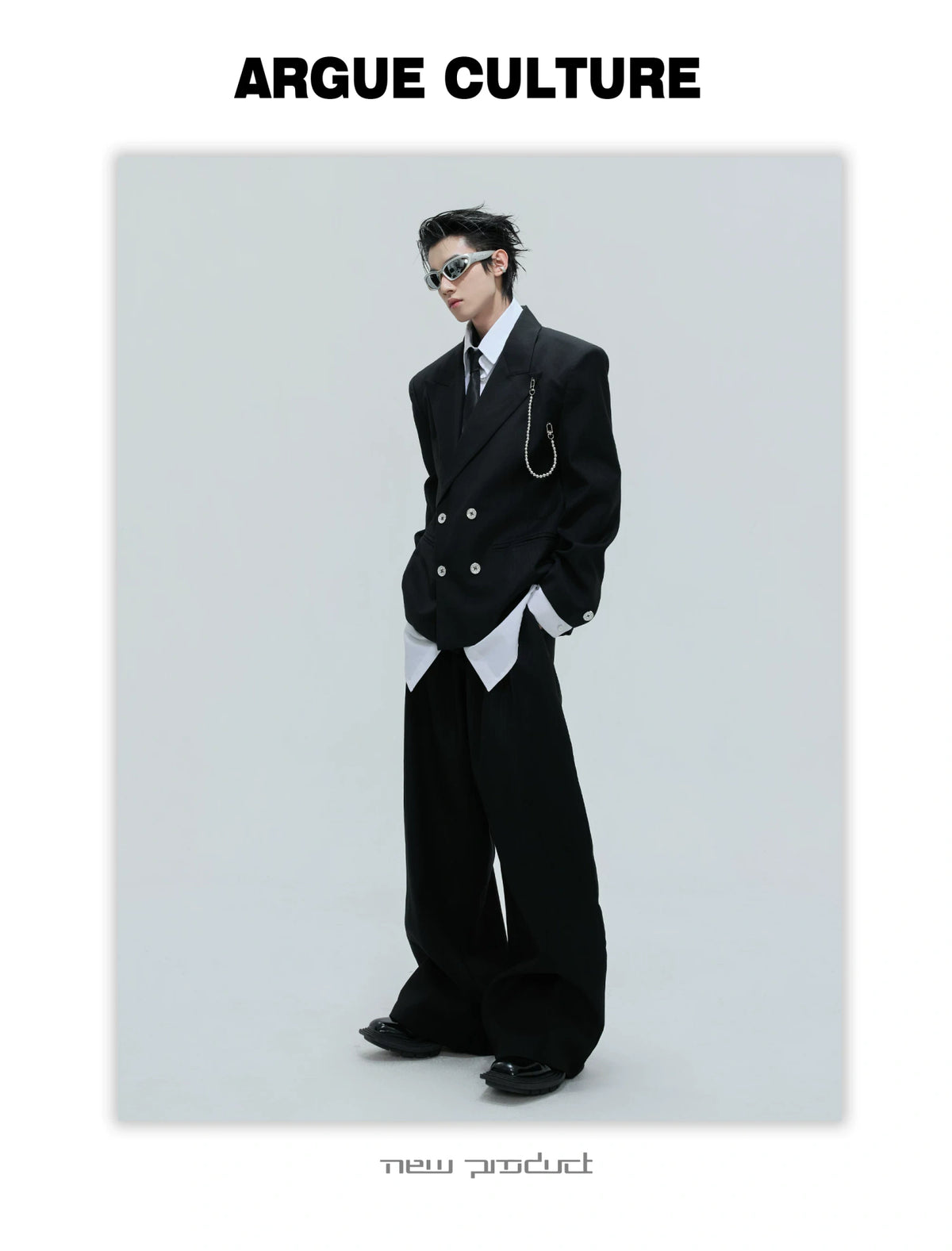 Deconstructed Cinched-Waist Suit Set in Black - detail image 8