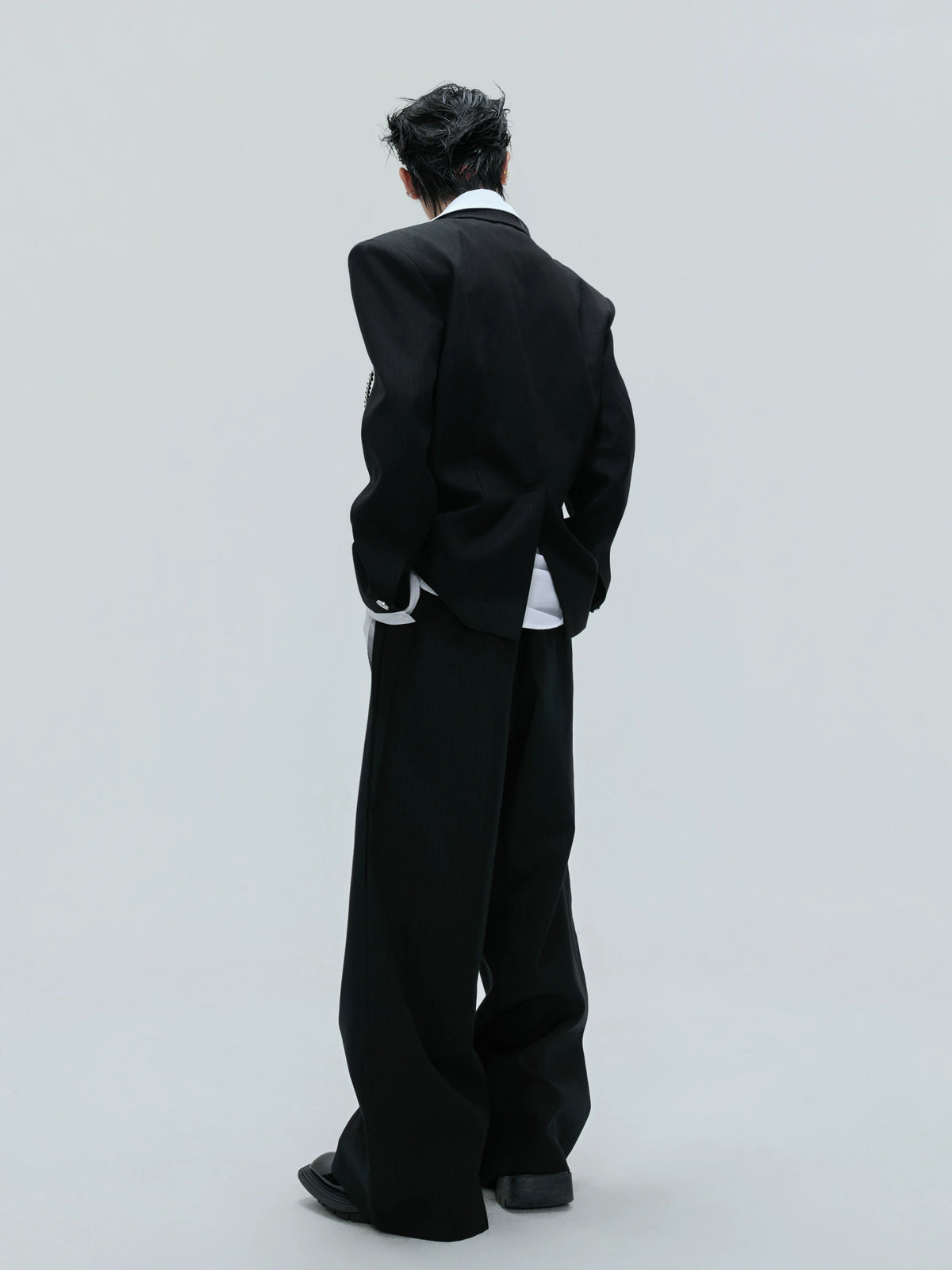 Deconstructed Cinched-Waist Suit Set in Black - main image 3