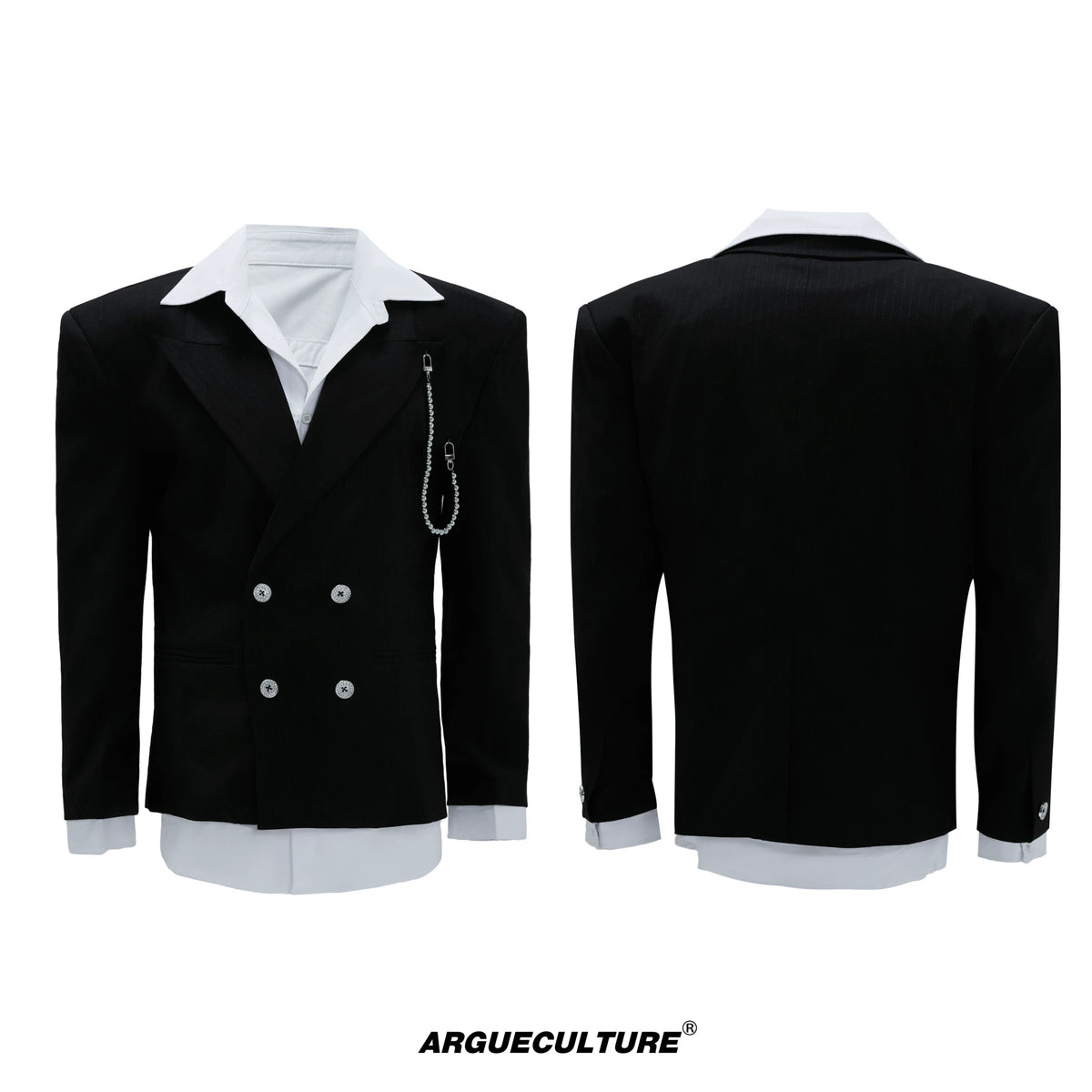 Deconstructed Cinched-Waist Suit Set in Black - Black Top