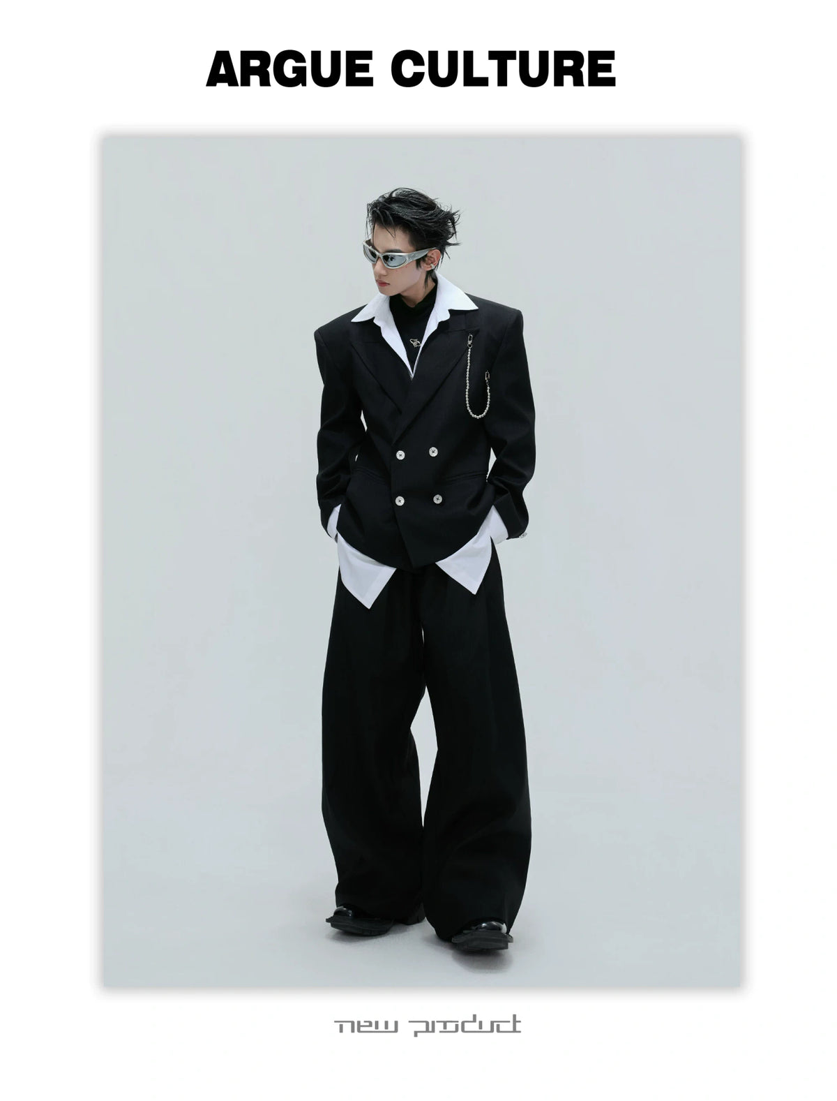 Deconstructed Cinched-Waist Suit Set in Black - detail image 4