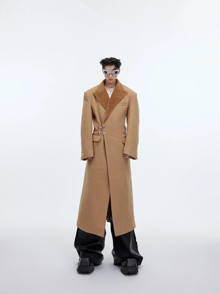 Deconstructed Cinched Woolen Coat | Metallic Buckle Long Overcoat - ArguE CulturE