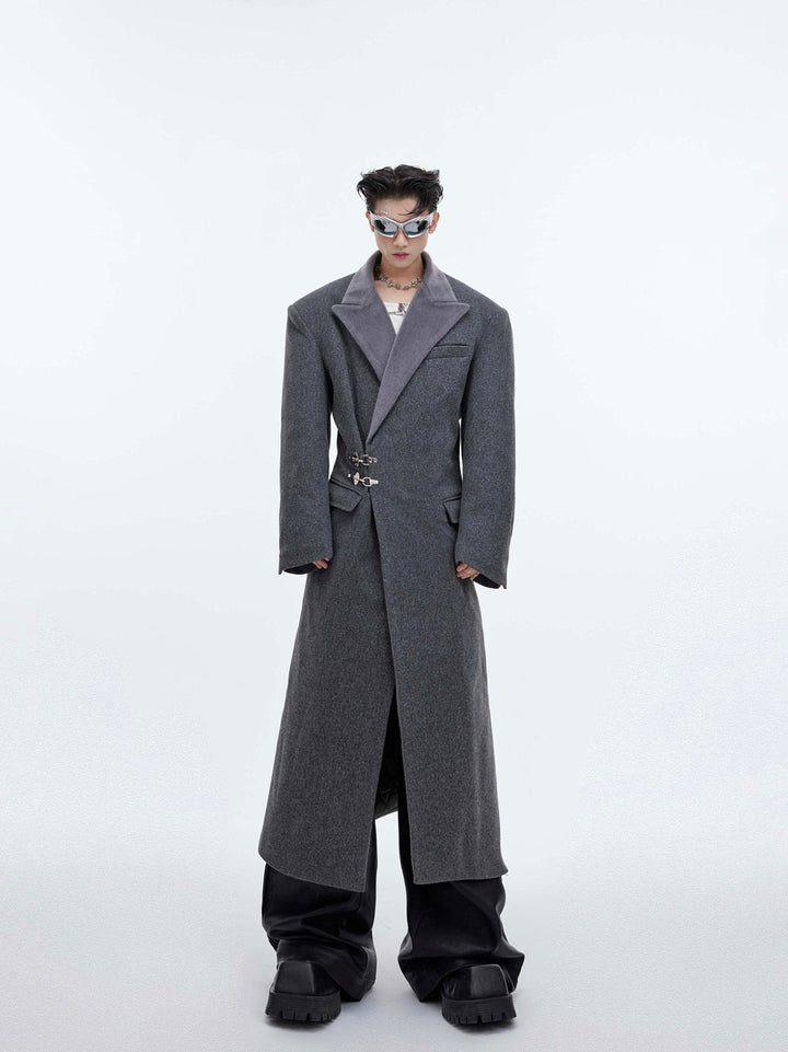 Deconstructed Cinched Woolen Coat | Metallic Buckle Long Overcoat - ArguE CulturE