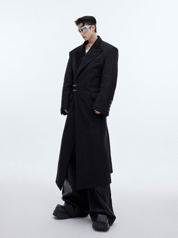 Deconstructed Cinched Woolen Coat | Metallic Buckle Long Overcoat - ArguE CulturE