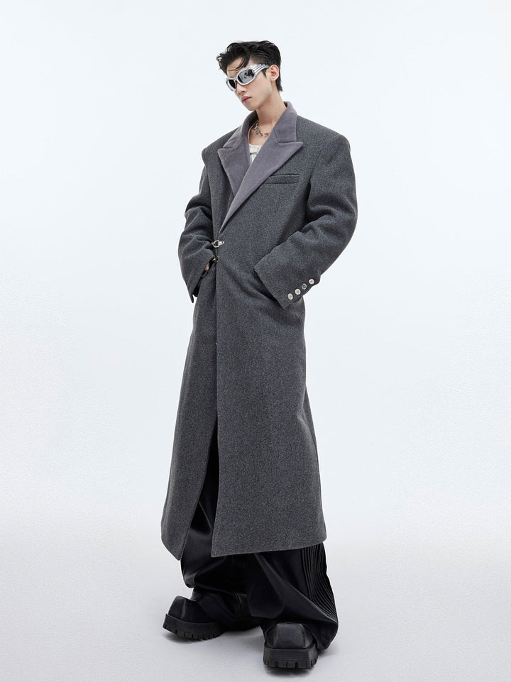 Deconstructed Cinched Woolen Coat | Metallic Buckle Long Overcoat - ArguE CulturE