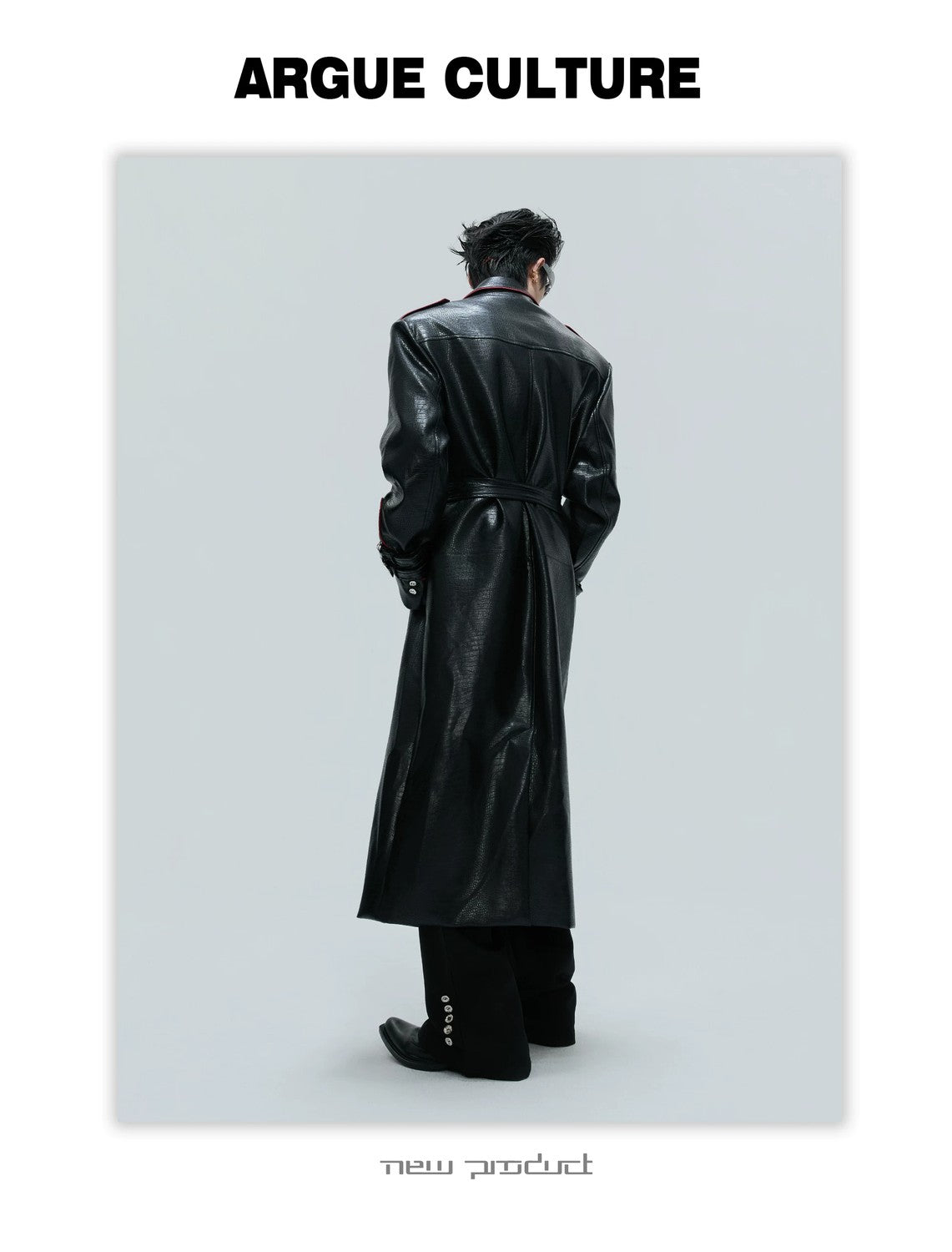 desc::deconstructed-croc-effect-leather-long-coat-with-belt-detail-img-11