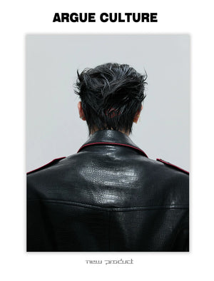 desc::deconstructed-croc-effect-leather-long-coat-with-belt-detail-img-16