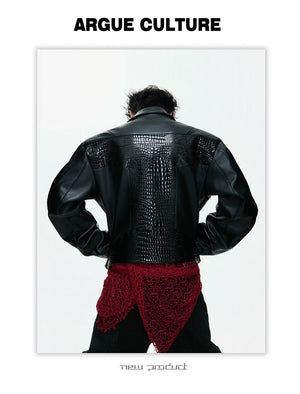 desc::deconstructed-croc-embossed-short-leather-jacket-detail-img-11