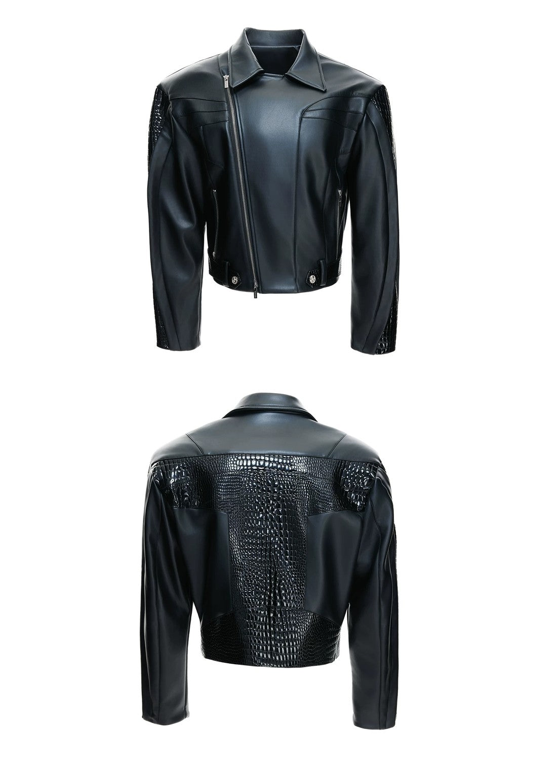 desc::deconstructed-croc-embossed-short-leather-jacket-detail-img-13