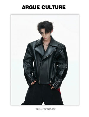 desc::deconstructed-croc-embossed-short-leather-jacket-detail-img-6