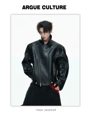 desc::deconstructed-croc-embossed-short-leather-jacket-detail-img-7