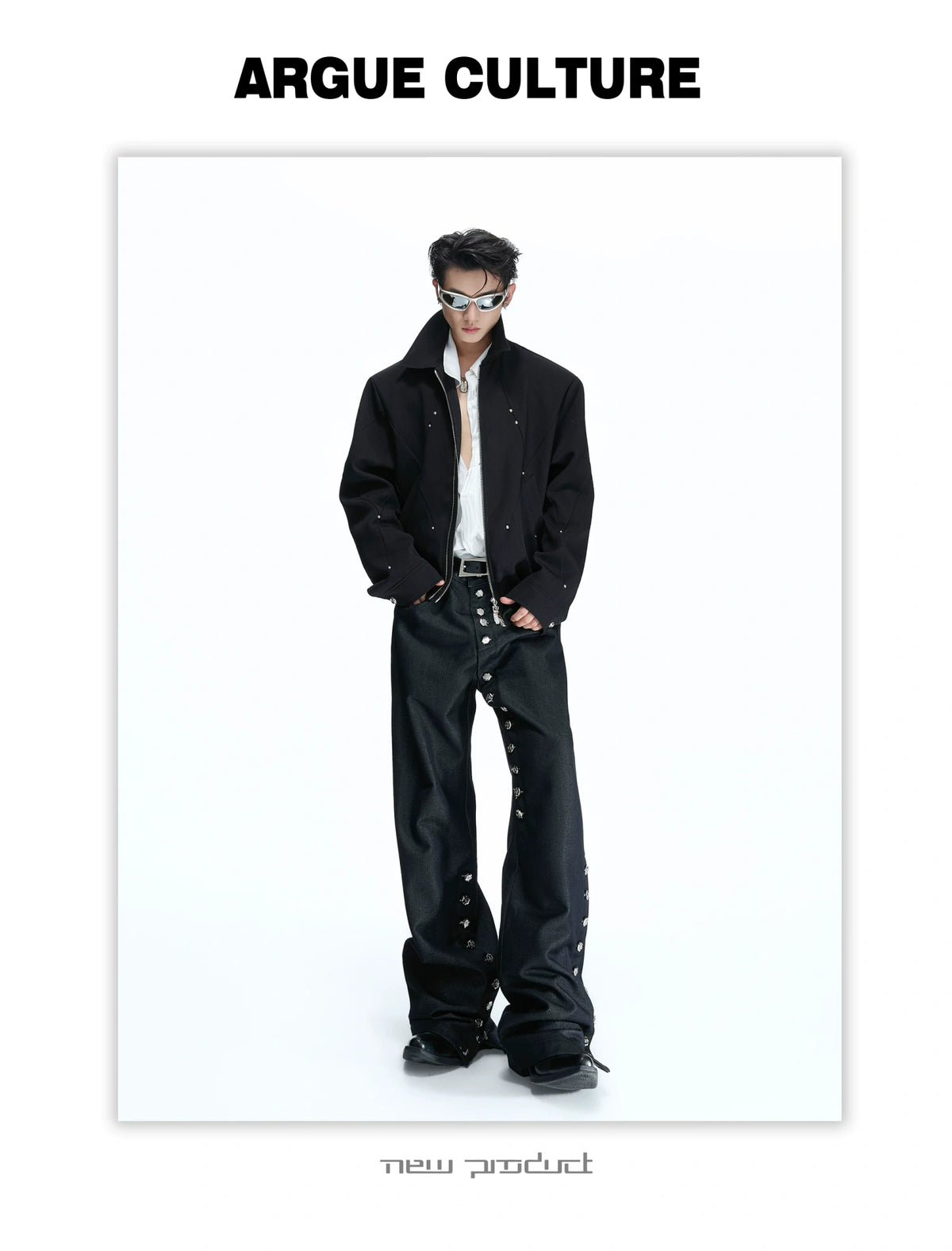 Deconstructed Cropped Double-Zip Rivet Jacket, Black - detail image 7