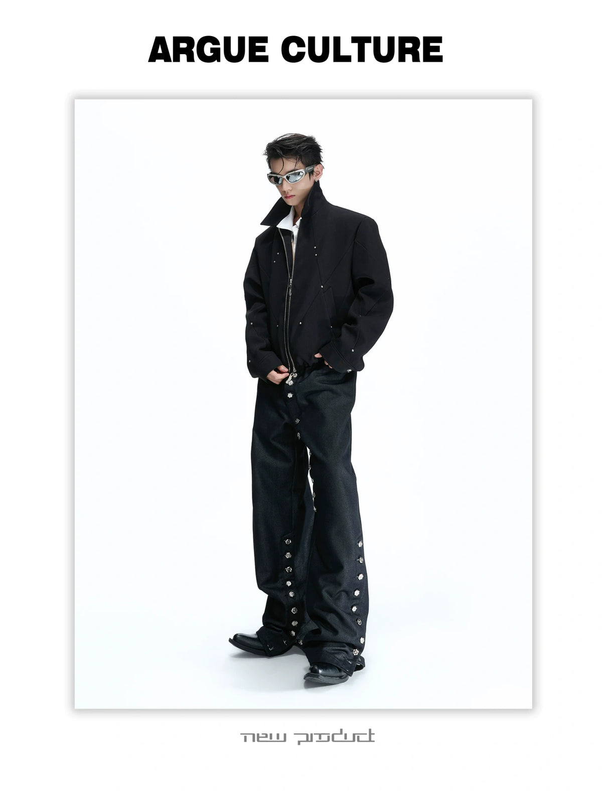 Deconstructed Cropped Double-Zip Rivet Jacket, Black - detail image 13