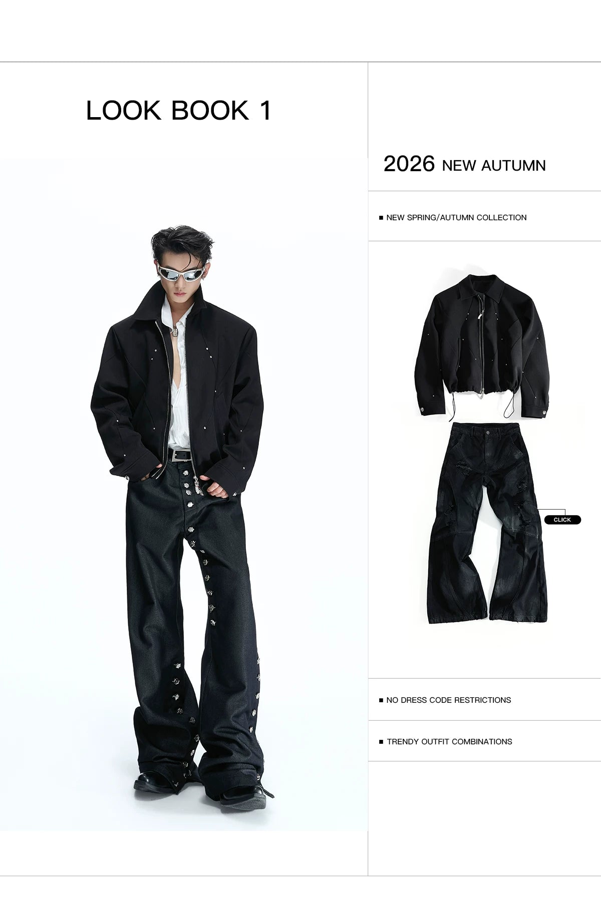 Deconstructed Cropped Double-Zip Rivet Jacket, Black - detail image 4