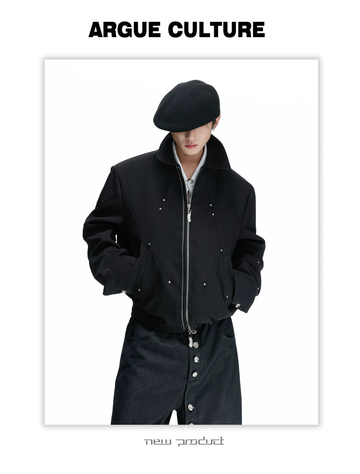 Deconstructed Cropped Double-Zip Rivet Jacket, Black - detail image 11