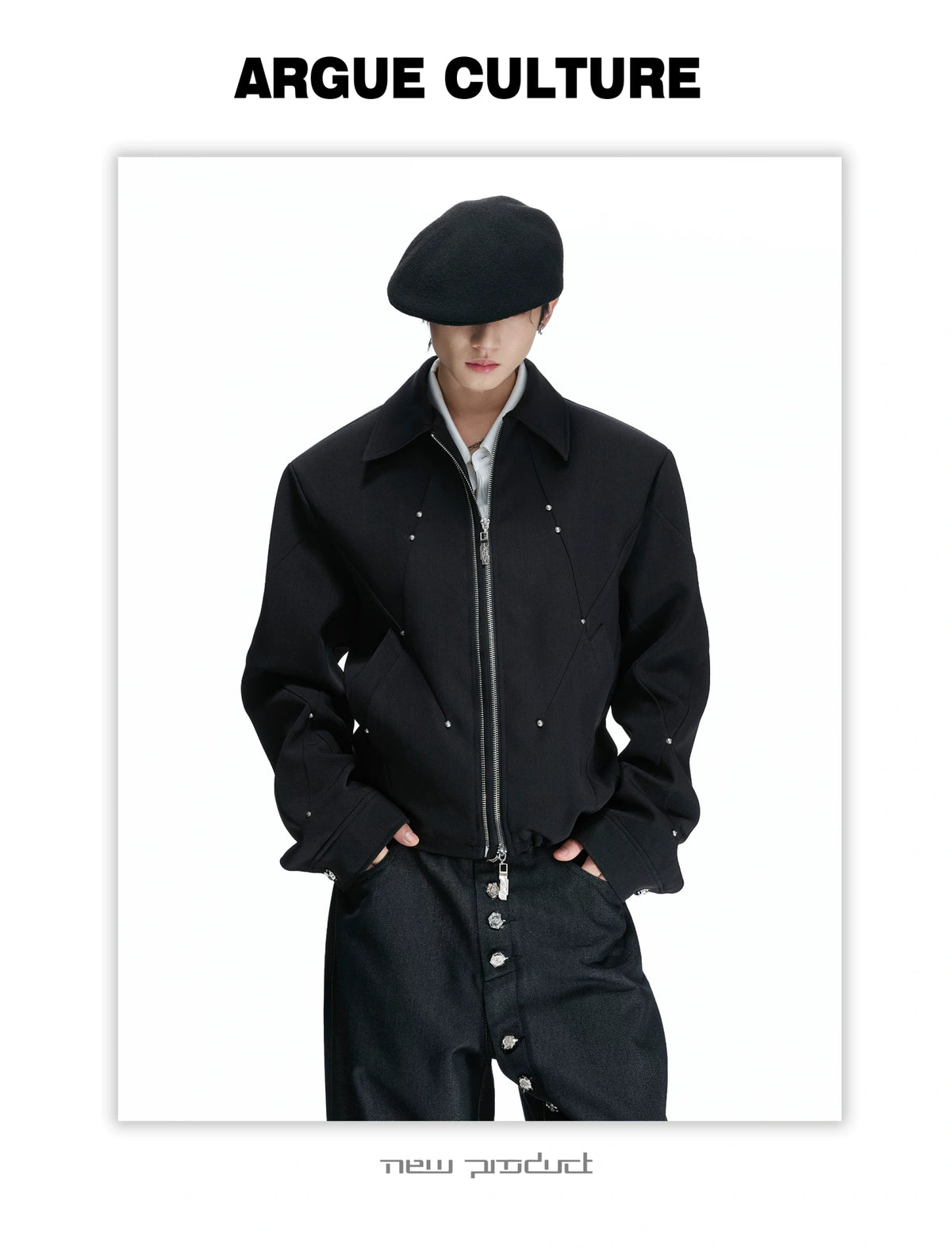 Deconstructed Cropped Double-Zip Rivet Jacket, Black - detail image 15