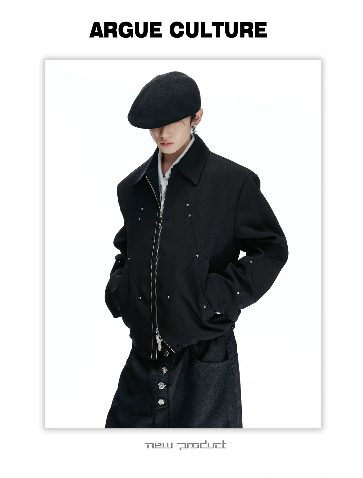 Deconstructed Cropped Double-Zip Rivet Jacket, Black - detail image 10