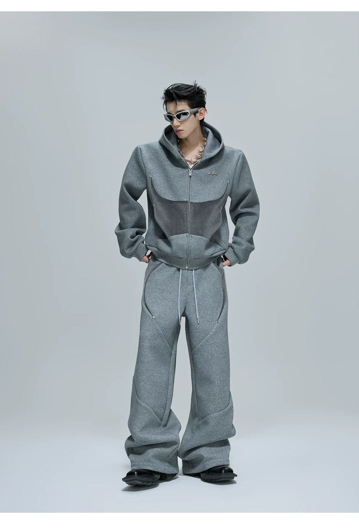 Deconstructed Cropped Hoodie & Pants Set in Cotton - detail image 6