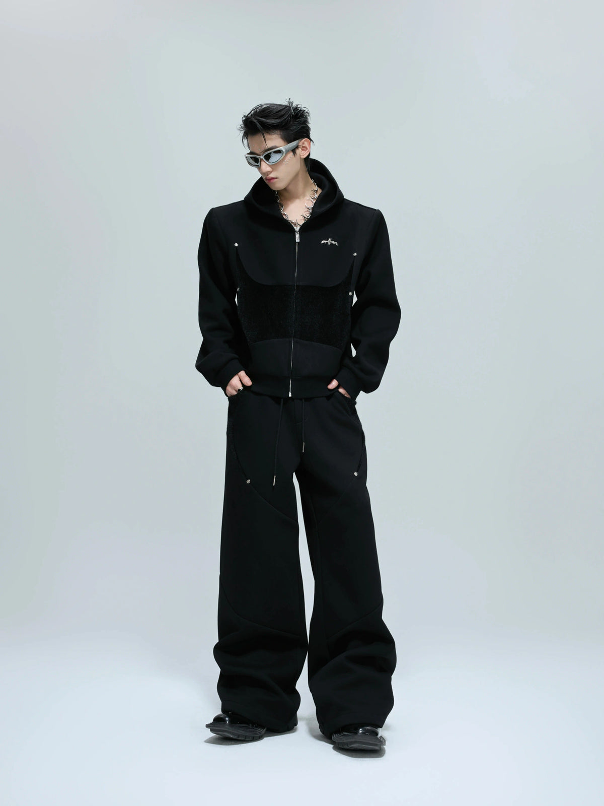 Deconstructed Cropped Hoodie & Pants Set in Cotton - main image 4