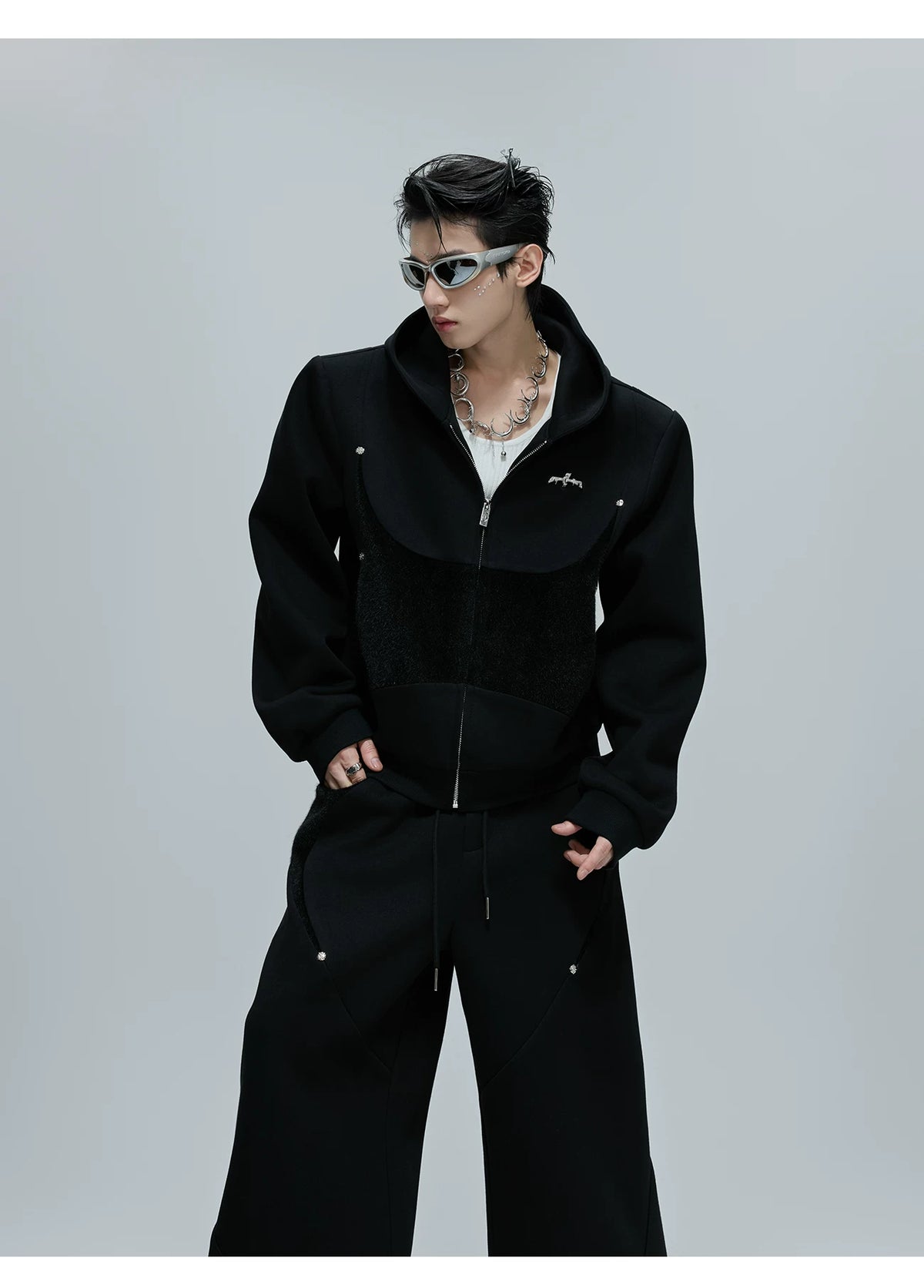 Deconstructed Cropped Hoodie & Pants Set in Cotton - detail image 5