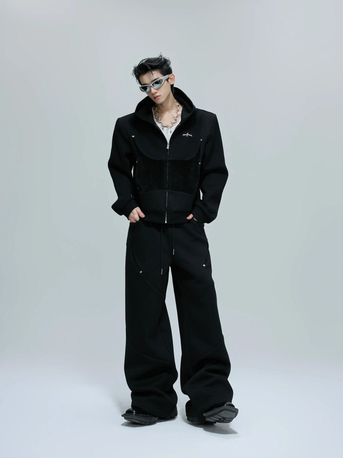 Deconstructed Cropped Hoodie & Pants Set in Cotton - main image 2