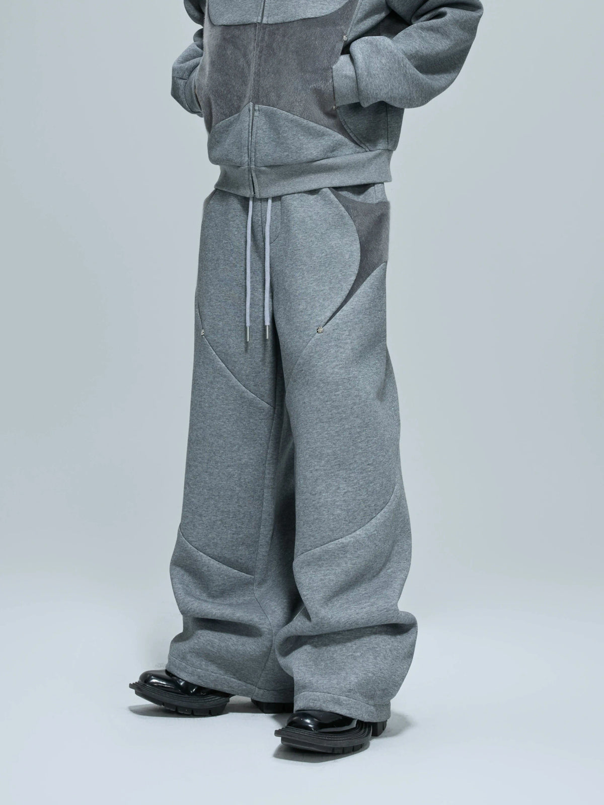 Deconstructed Cropped Hoodie & Pants Set in Cotton - Gray Pants