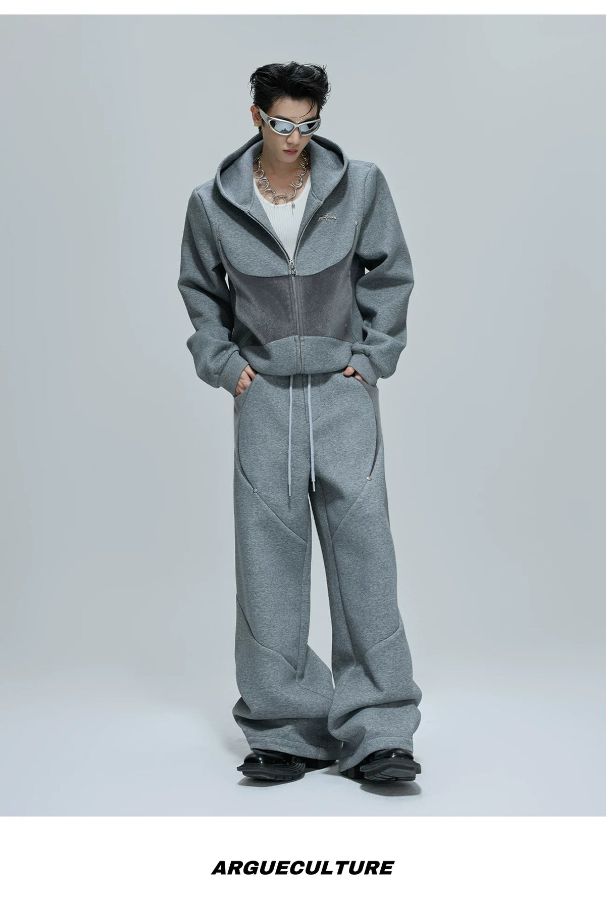 Deconstructed Cropped Hoodie & Pants Set in Cotton - detail image 8