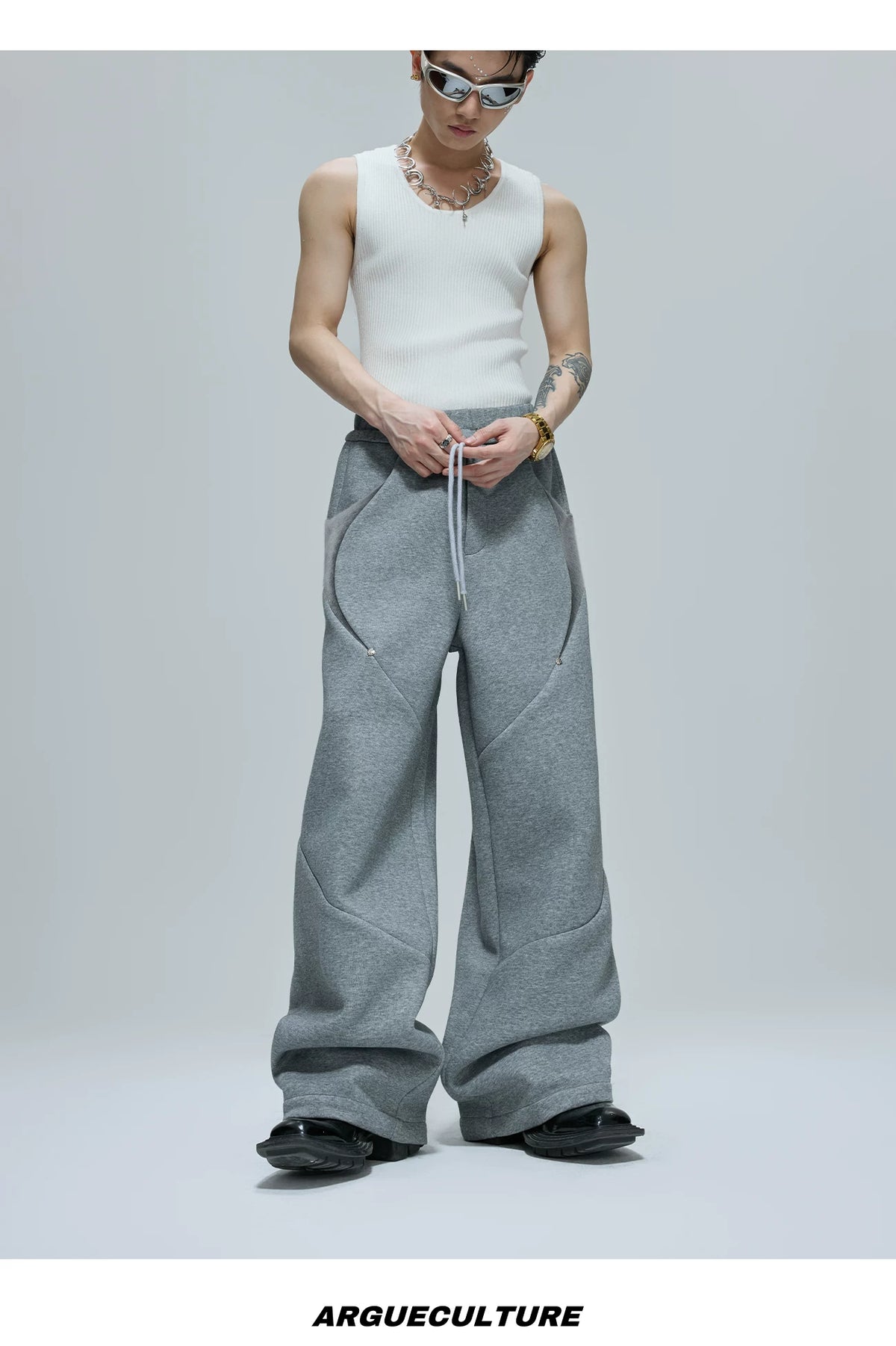 Deconstructed Cropped Hoodie & Pants Set in Cotton - detail image 13
