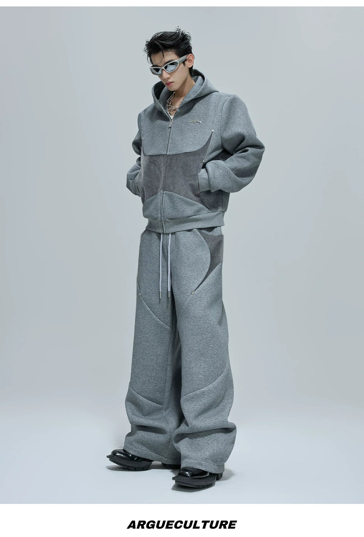 Deconstructed Cropped Hoodie & Pants Set in Cotton - detail image 2