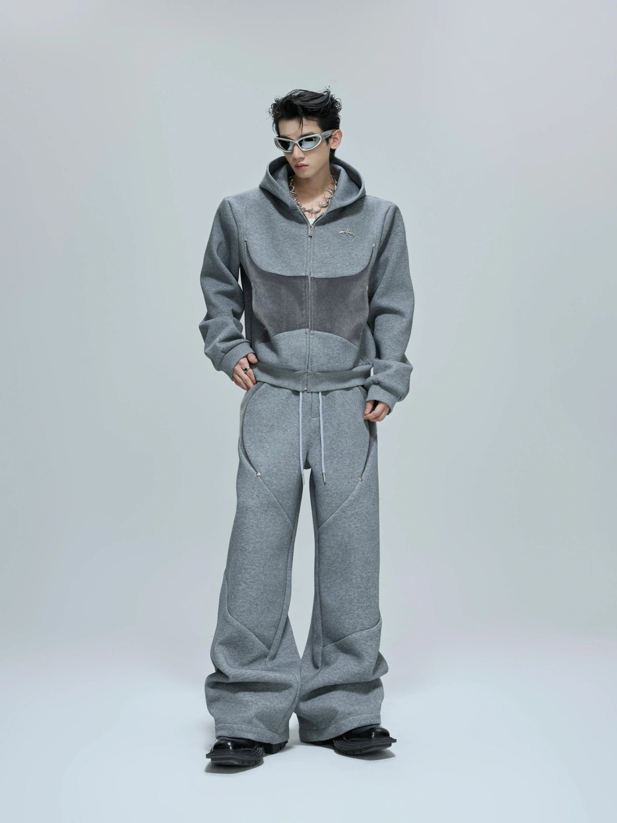 Deconstructed Cropped Hoodie & Pants Set in Cotton - main image 3