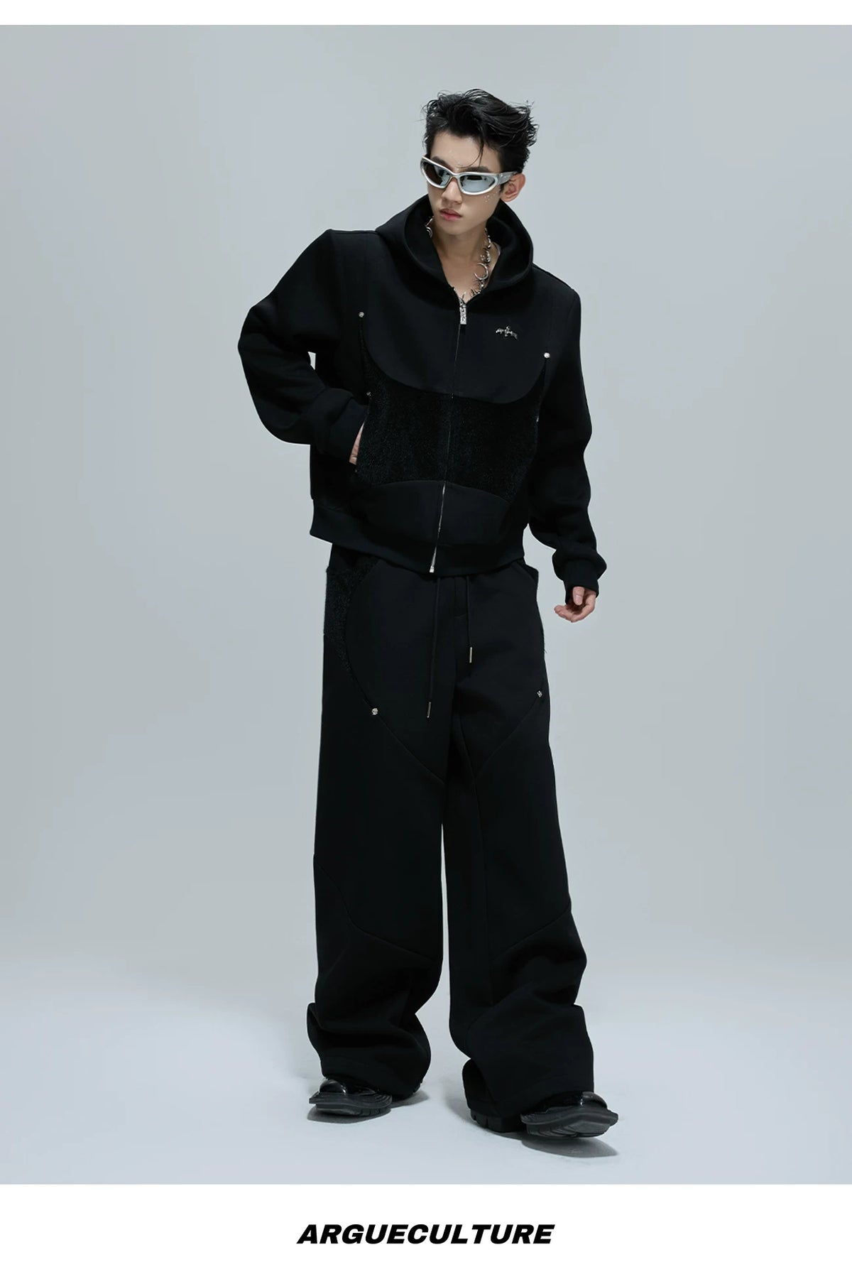 Deconstructed Cropped Hoodie & Pants Set in Cotton - detail image 9