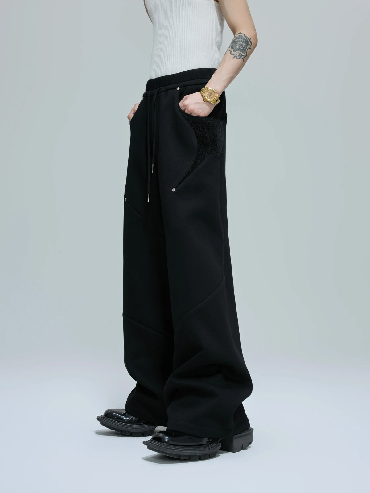 Deconstructed Cropped Hoodie & Pants Set in Cotton - Black Pants