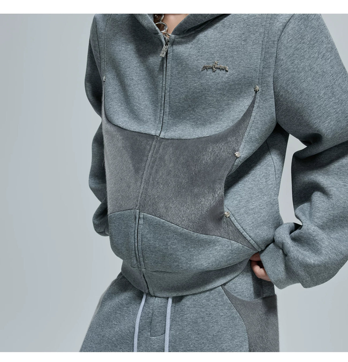Deconstructed Cropped Hoodie & Pants Set in Cotton - detail image 4