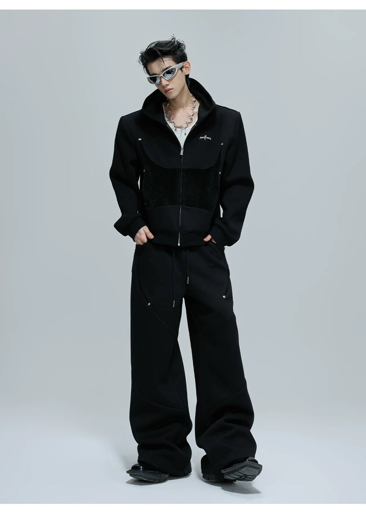 Deconstructed Cropped Hoodie & Pants Set in Cotton - detail image 11