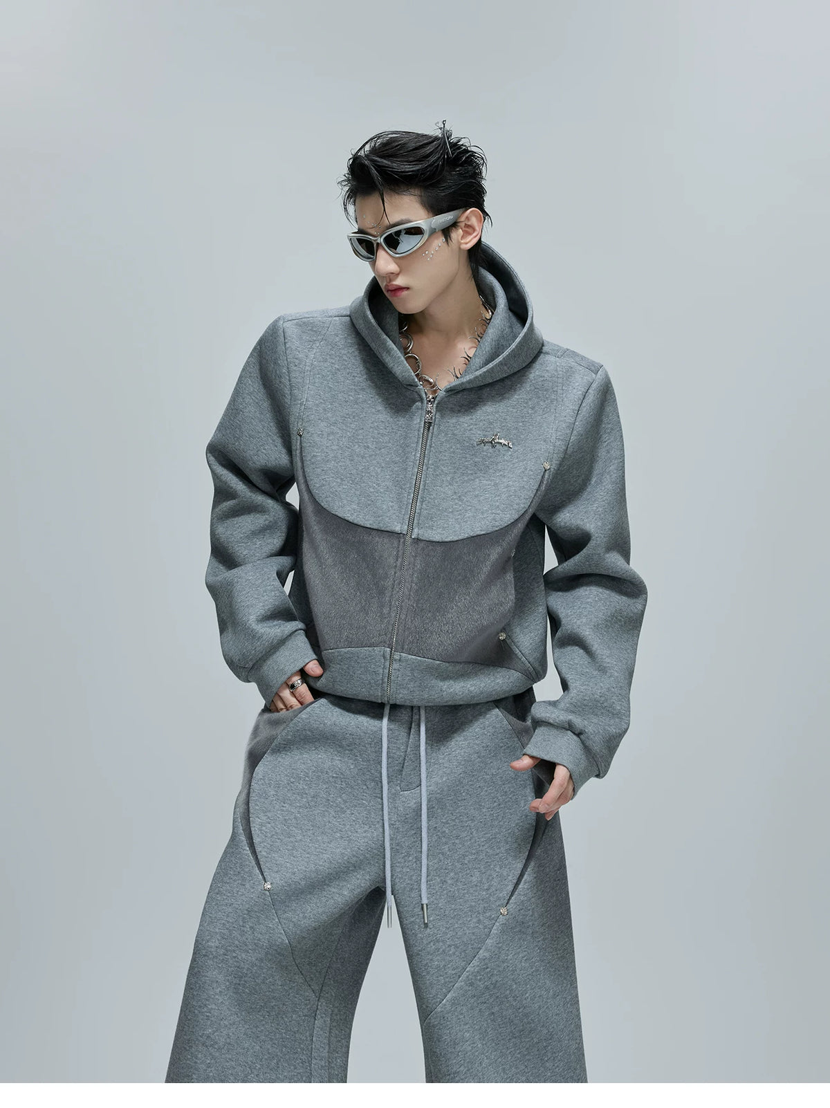 Deconstructed Cropped Hoodie & Pants Set in Cotton - detail image 3
