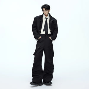 Premium cotton cargo pants with deconstructed utility pocket details