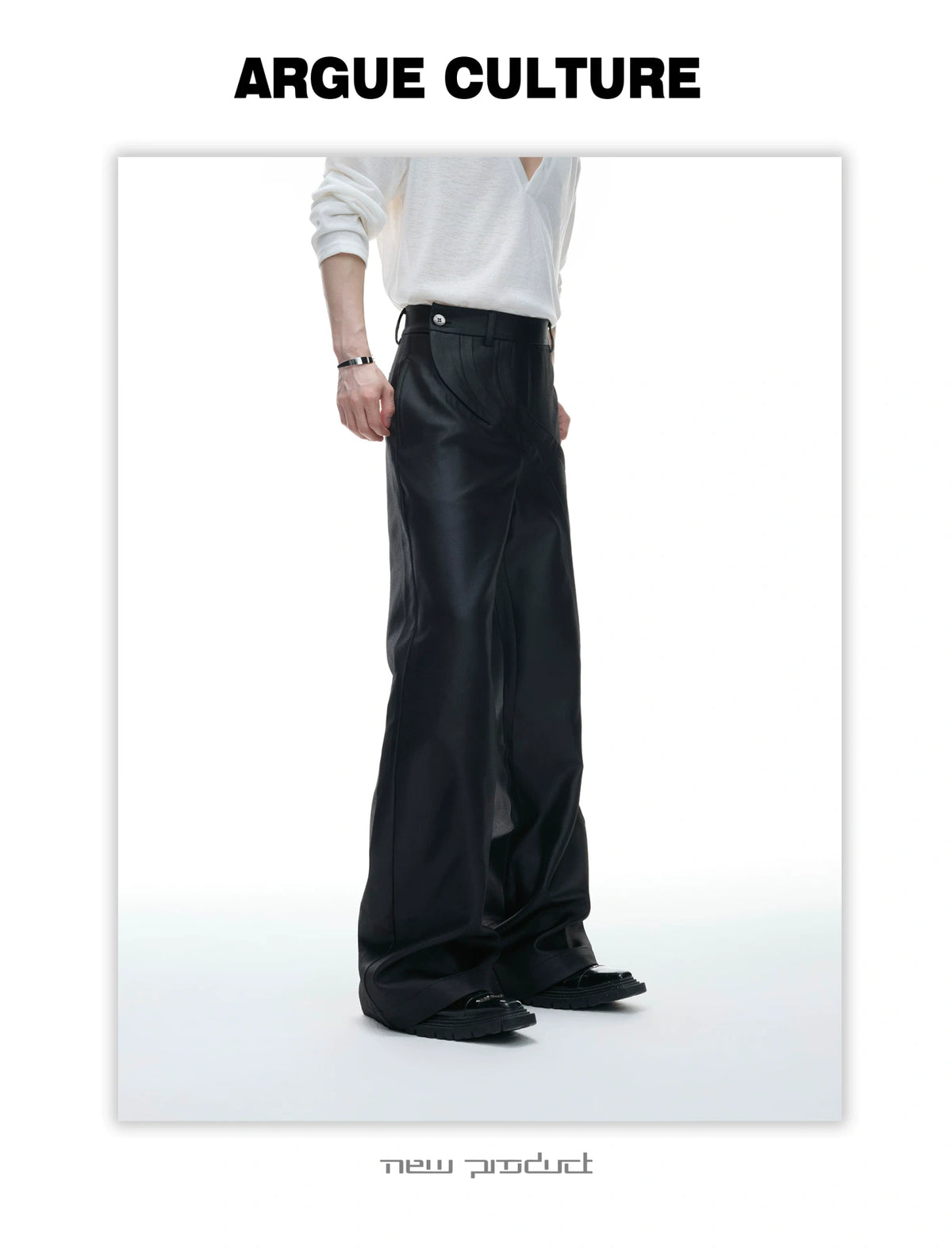 Deconstructed Curved-Wave Flared Trousers in Black - detail image 6